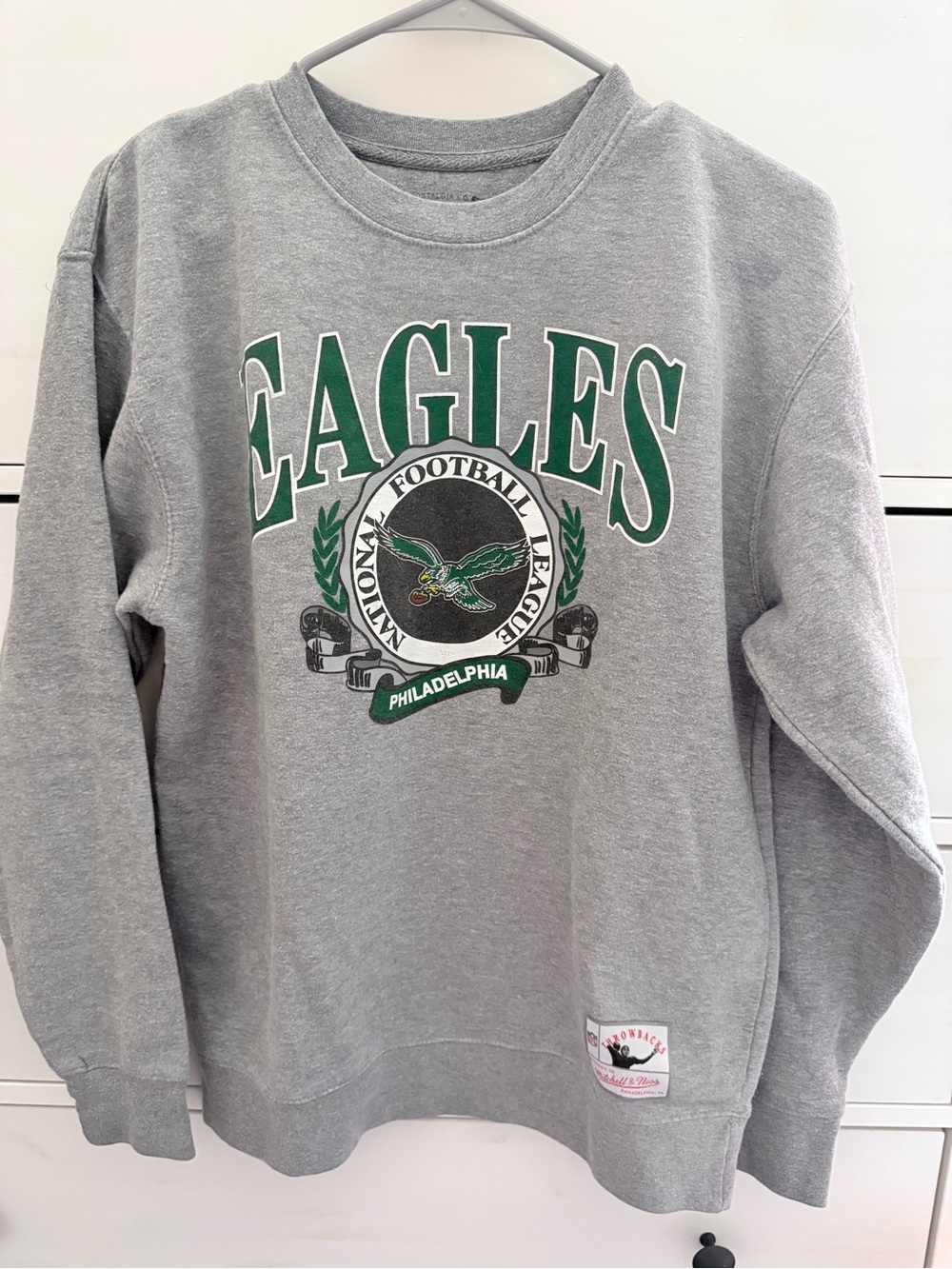 Mitchell & Ness Gray Crewneck with Green Eagles Crest